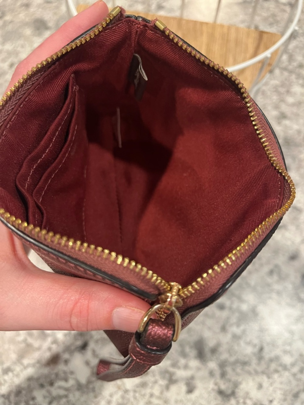 Coach Shimmer Burgundy Leather Wristlet - Picture 4 of 9